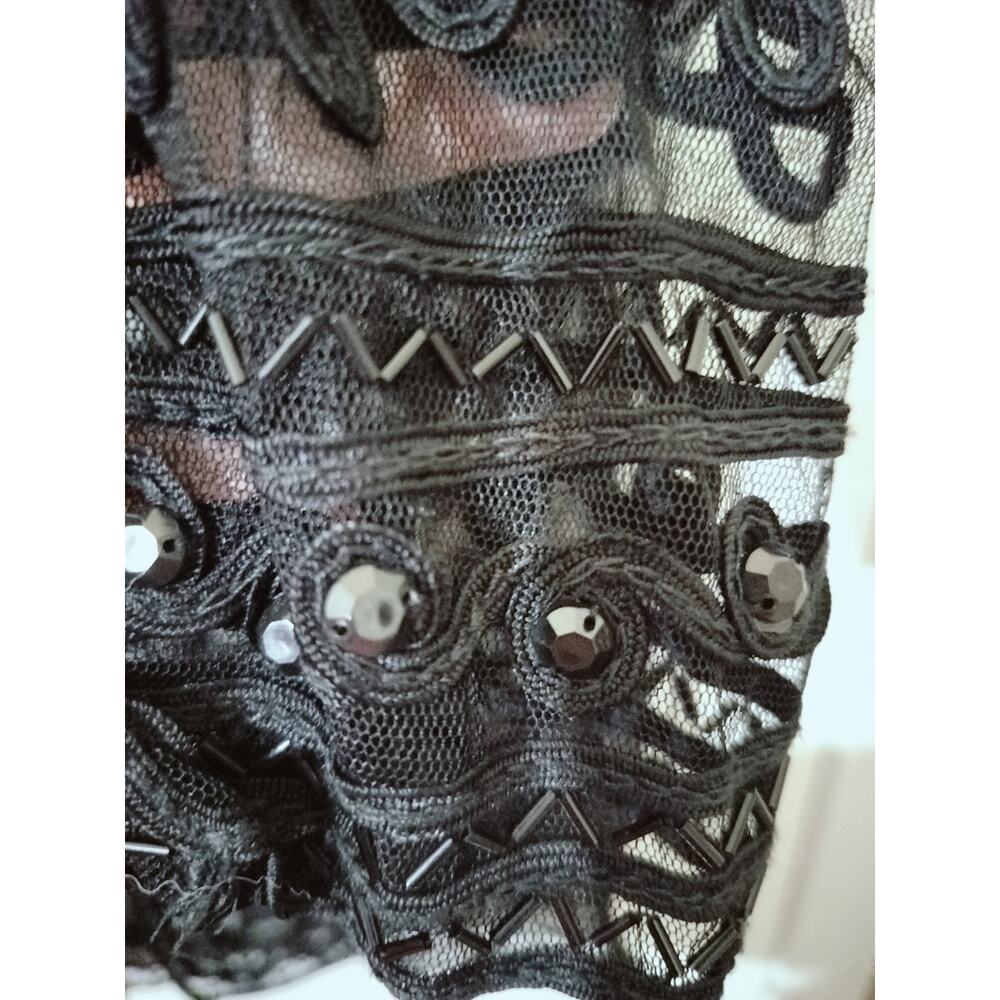 5917)Vtg 80s SAM USA Black 1X Whimsygoth Witch Sheer Mesh Rayon Evening Cardigan - Picture 6 of 10